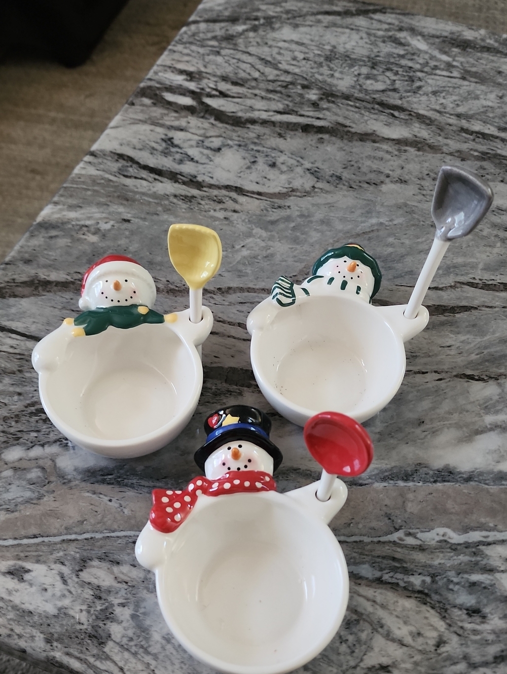 HALLMARK COLOR STUDIO 3 SNOWMAN CONDIMENT BOWL SET W/ SPOONS IN ORIGINAL BOX